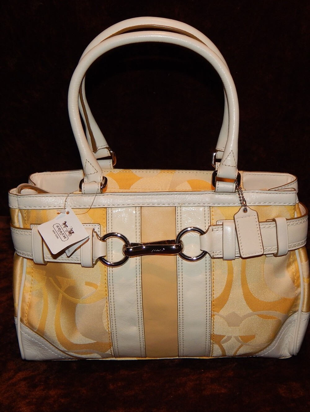 Coach Yellow and Cream Signature Tote with Horsebit Detail